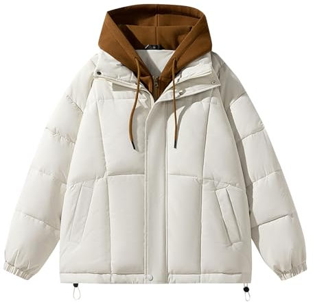 DHYUEN Herren-Jacken Kordelzug Trainingsjacke Herren Bequem Herren Softshelljacke Wasserdicht Sportjacke Neu Fleecejacke Herren Mit Kapuze Patchwork Fraben Jacke Herren Winter(2-Khaki,L)