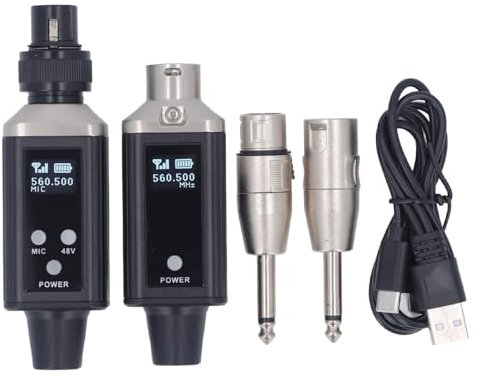 Fockety 3Pin XLR Transmitter and Receiver, LCD Display 80m Wireless Microphone System XLR Mic Adapter, Wireless Microphone Adapter for Audio Mixer, Dynamic Microphone, Guitar Bass