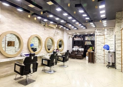 Loccor 5x3ft Fabric Modern Barber Shop Backdrop for Photography Hair Salon Hairstylist Haircut Barber Chair Mirror Background for Theme Party Fiesta Banner Photo Studio Props