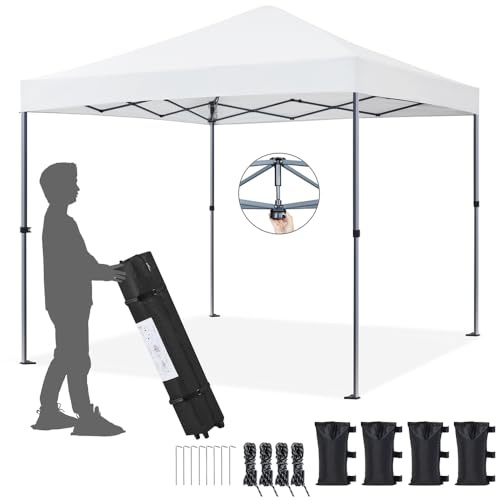Yaheetech Tonnelle de Jardin 3 × 3 M Pliable Montage Rapide Anti-UV Blanc | Structure Pop-Up en Métal Antirouille, avec Sac de Transport, Sacs de Sable et Chevilles, pour Marché, Fête, Camping et Plage