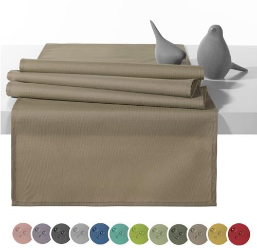 heimtexland Outdoor Tischläufer Garten Tischdecke 45x145 Tischdeko wasserabweisend wetterfest UV-beständig Typ551 Taupe