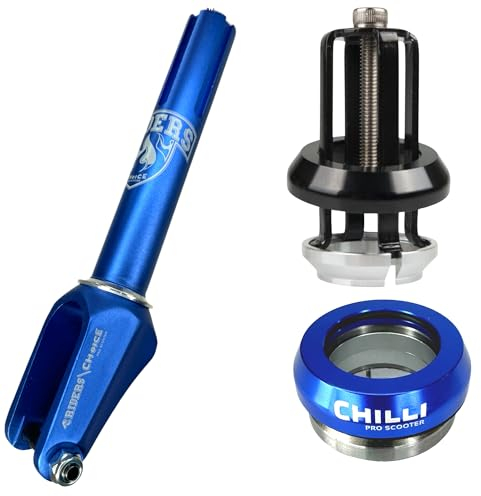 Chilli Pro Scooters Riders Stunt-Scooter Fork IHC Komplettset mit Headset Trick Roller Ersatz Tuning Gabel passend für 100 I 110 I 120mm Rollen Blau