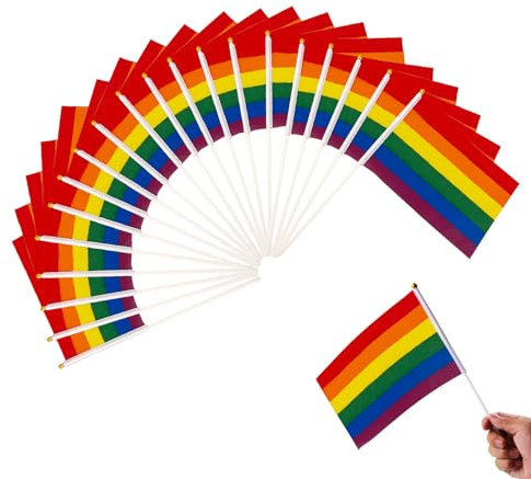 20er Packung Regenbogen Homosexuell Pride Stick Flagge, 5x8 Inch/14 * 21cm, Mini LGBTQ Handfahne, Kleine Stockfahnen, LGBT Dekoration für Parties, LGBTQ+, Festival Parade Feier, Regenbogenflagge