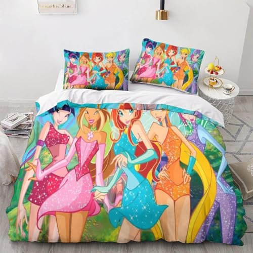 Magisches Mädchen Bettwäsche Set 135x200cm, Anime Characters Thema Bettbezug Bettwäsche Aus Weiche Mikrofaser Mit Reißverschluss (A3,135x200 cm + 80x80 cm)