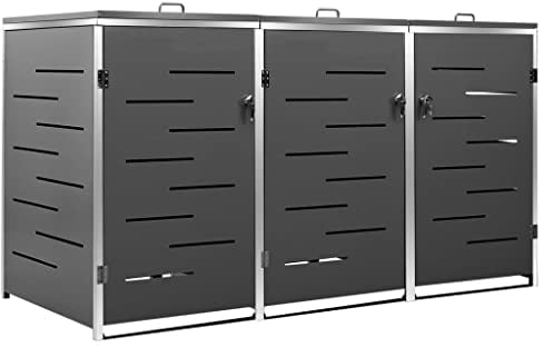 CozynestMülltonnenbox für 3 Tonnen Abschließbar Rostfrei Müllbox Mülltonnenverkleidung Mülltonne Müllcontainer Gartenbox 207x77,5x115cm Edelstahl