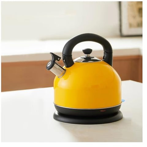 Large Electric Kettle, Jug Kettle Cordless Fast Boil 2KW, Stainless Steel, Whistle Alert, Easy Pour, Auto Shut-Off, Boil-Dry Protection for Kitchen Office hotel (Yellow, 3L)