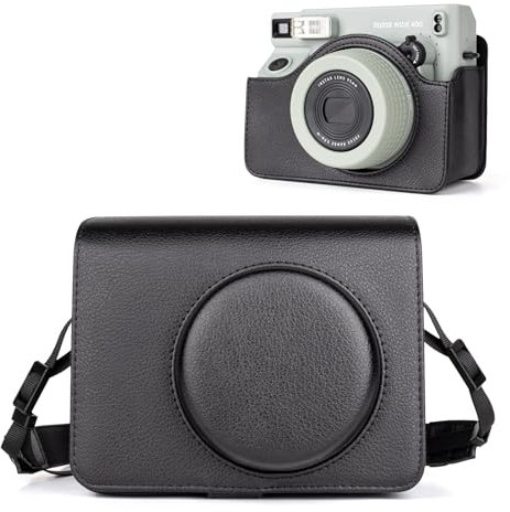 HIYQIN Custodia Protettiva in Pelle Compatibile con Fotocamera Istantanea Fujifilm Instax Wide 400, Custodia per Fotocamera Wide 400 con Tracolla - Nero Classico