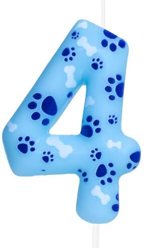 Cxryrzhe 4th Birthday Candle Dog Paw Number 4 Candle Dog Paw Cake Decoration Birthday Party Supplies Blue Dog Paw Print Themed Cake Topper Decorations for Kids Boy Girl Party Decor Supplies