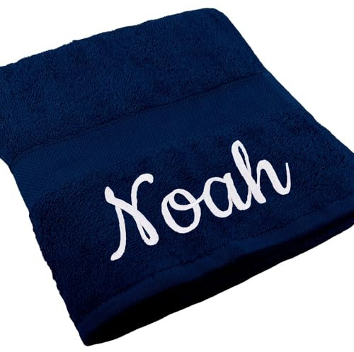 Deitert Handtuch Juist mit Namen oder Wunschtext Bestickt, personalisiertes Duschtuch, individuelles Badetuch, 100% Baumwolle, 100 x 150 cm Navyblau