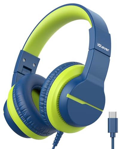 iClever HS19 Kids Headphones with Microphone, Volume Limiter 85/94dB, Over Ear Girls Boys Headphones for Kids with Shareport, Foldable Wired Headphone for School/Travel