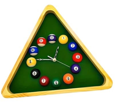 Colcolo Billard-Uhr, Billard-Thema, Wanduhr, Mehrzweck-Wanduhr aus dreieckigem Holz, Nicht, für Küche und Bauernhaus