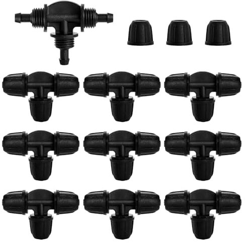 VooGenzek 10 Pezzi 4/7 mm Raccordi per Irrigazione, Connettori a T con Spinato Irrigazione a Goccia, Adattatore per Irrigazione a Goccia, Drip Tubing Connettori Spinati, per Prato, Giardin