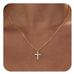 RIXERKOC Halskette mit Kreuz und gedrehter Krone, 18 Karat vergoldete gepflastertem Zirkonia Kronenkreuz Anhänger Halskette, Kreuzkette mit Krone für Valentinstag Muttertag Taufe Geschenke