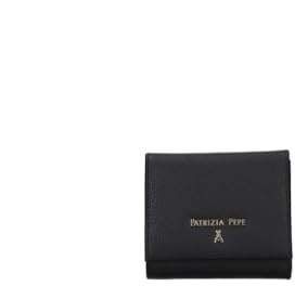 PATRIZIA PEPE Mini-Geldbörse aus Leder mit Überschlag, Lettering-Applikation und Druckknopfverschluss, schwarz, Schwarz (k103), Taglia Unica, Mini-Geldbörse