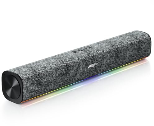 SOULION R100 Plus PC Speakers, Wireless Bluetooth Computer Speakers, 3.5mm Input, Headphone Jack, Portable Sound Bar for Desktop, Laptop, 4 Lighting Mode, USB-C Cable Included