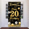 20. Geburtstag Banner Schwarz Gold, 20 Jahr Geburtstag Deko Tür Hintergrund für Männer Frauen, Großer Stoff 20 Geburtstag Party Dekoration Türbanner für Tisch Wand Dekoration, 180 x 90cm