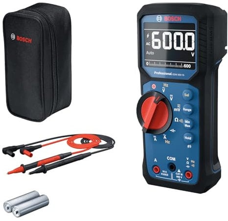 Bosch Professional Multimetro GDM 600-15 (True RMS, LCD invertito, misura frequenza/continuità/resistenza/capacità, Min/Max/Media, puntali MS 90)