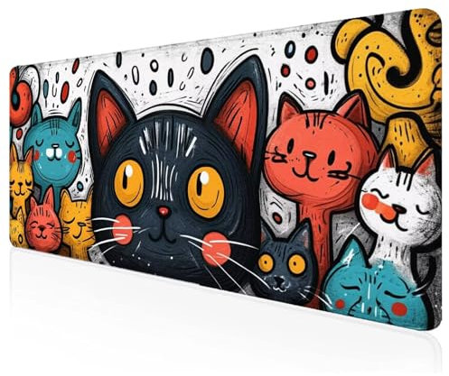 Large Mouse Mat 700x300x3mm,Gaming Mouse Pad Black,Cat Desk Mat,Extended Mousepad with Non-Slip Rubber Base,Washable Desk Pad,Waterproof Durable Mousemat for Gaming,Office,Home Z-14