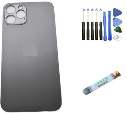 Experto móvil - Ventana trasera compatible con iPhone 12 Pro + adhesivo + herramientas (grafito)