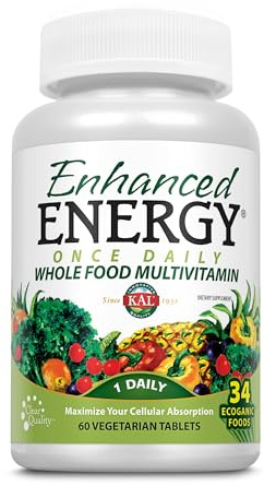 Kal Enhanced Energy Once Daily Multivitamin | 60 Tabletten | vegetarisch | laborgeprüft | ohne Gentechnik | Nahrungsergänzungsmittel mit Obst & Gemüse | Grundversorgung für Erwachsene