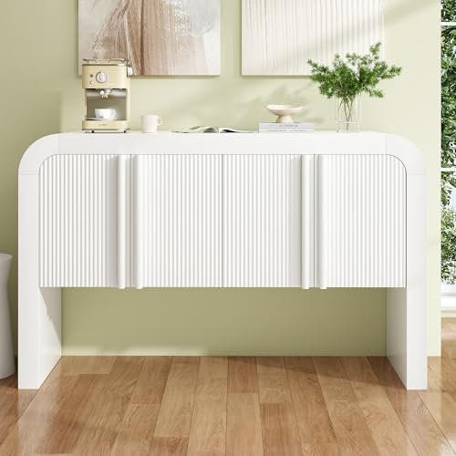 Sideboard mit Abgerundeter Ecke, leichte, Moderne Eleganz mit magnetischen Türen mit Kippsicherung für Küche, Esszimmer, Wohnzimmer, 120x39.8x75CM (Weiß)