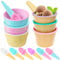 Bailtouk 6 Pièces Bols à Crème Glacée avec Cuillères, Rond Coupes à Glace, Coupes à Dessert Plastique Coupelle Dessert Réutilisable pour Nourriture, Fruits, Glaces, Camping, Fêtes (6 Couleur)