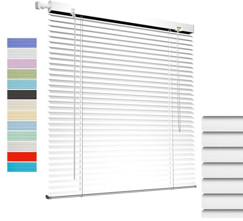 Persiana Veneciana para Ventana, Persianas Venecianas Aluminio Interior, Lamas 25mm Sin Taladrar, Estor Horizontales Ajustable Privacidad Blackout para Cocina Oficina(White)