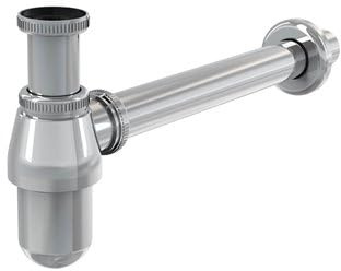 Flaschensiphon 1-1/4 Zoll x 32 mm aus verchromtem Messing mit 30 cm Rohr