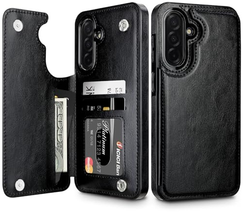 Coolden Hülle für Samsung Galaxy A56 5G HandyHülle Samsung A56 5G Premium PU Leder Hülle mit Kartenfach Stoßfest Schutzhülle Klappbar Flip Case Tasche Brieftasche Klapphülle für Samsung A56 Schwarz