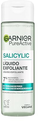 Garnier PureActive Salicylic Peeling-Flüssigkeit mit 7% [Niacinamid + Squalan + AHA + Salicylsäure] Reduziert 55% Aknenarben und 34% Poren, geeignet für empfindliche Haut, 120 ml