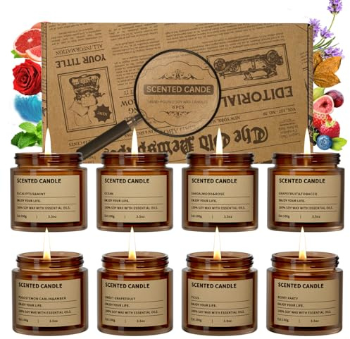 Kerzen Geschenkset für Frauen,8 Pack Duftkerzen Geschenkset,Natürliche Soja Wachs Aromatherapie Kerze, Muttergeschenke,Geburtstage, Hochzeiten, Yoga, Bad,Weihnachten Geburtstag Valentinstag Geschenke