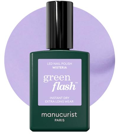 Manucurist Green Flash Wisteria Pastel Purple LED Gel Nail Polish | LED gel polish and semi-permanent nail varnish, UV nail lamp compatible. 12-free, bio-sourced, vegan, Made in France, 15 ml