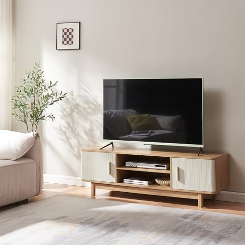[en.casa] TV Schrank Ferrersp Lowboard mit 2 Türen Fernsehschrank 140 x 40 x 45 cm Sideboard Kommode Fernsehtisch Holzgestell Eicheoptik/Oatmeal