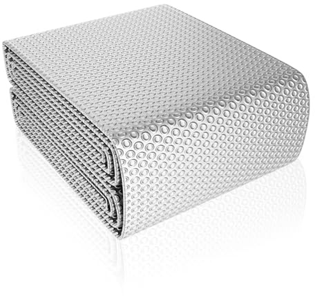 Aluminisierte Isolierfolie 1m x 5m, 3mm Dicke Isolierung Dämmfolie Doppelseitige Alu-Luftpolsterfolie mit 12 Klebestreifen, Heizkörper Reflexionsfolie für Fahrzeuge, Dächer, Fenster