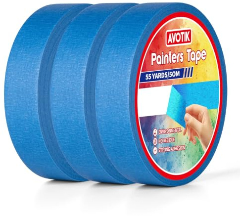 Avotik Malerkrepp Abklebeband Maler –24mm x 50m Malerklebeband & Klebeband Blau, Abdeckband für Präzises Abkleben, Maler Kreppband/Malertape für Lackieren Auto & Wände (3 Rollen 24mm x 50m)
