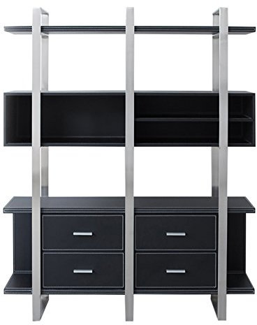 Jet-Line | Büro | Schrank | Büromöbel | Design | Aktenschrank | Brindisi | Lederoptik | schwarz | Edelstahlrahmen | Office Büro | Schubladen