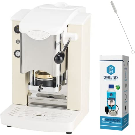 Kaffeemaschine Faber Slot Edelstahl Waffeln aus Ese Papier 44 mm + Wartungskit + 15 Kaffee-Waffeln Emotionen im Alltag (Elfenbein)