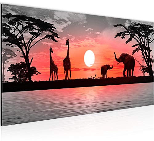Runa Art Wandbild Afrika Sonnenuntergang 1 Teilig 100 x 40 cm Modern Bild auf Vlies Leinwand Panorama Wohnzimmer Schlafzimmer Rosa Grau 000212b