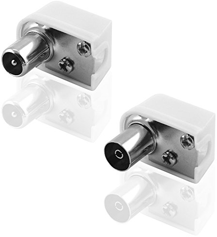 BestPlug Lot de 2 antenne coaxial coudé mâle, 1 Prise coaxiale Femelle Femelle Femelle et 1 Prise coaxiale mâle, schraubbar, Convient pour SD HD FullHD 3D UHD 4 K, Blanc (modèle amélioré V2.31)
