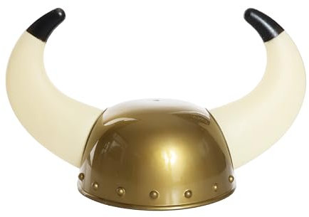 Gold Helmet - Pack of 1 - Plastic Gold Helmet With 2 Horns - Perfect for Viking Fancy Dress