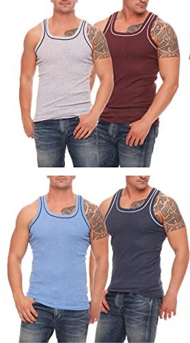 Herren Unterhemden Vollachsel Achselhemden Feinripp farbig Gr. M - 7XL | Tank Top herren, perfekte Passform, atmungsaktiv, angenehmer Sitz, Baumwollmischung, ärmellos, Unterziehshirt , Rundhals