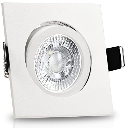 trendlights24 Bianco Decken Einbaustrahler eckig 3er Set - LED 7W dimmbar 38° GU10 230V Kaltweiß 6500k - Weiß matt - Einbauleuchte schwenkbar