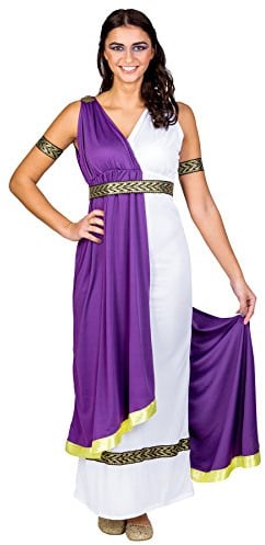 dressforfun Frauenkostüm olympische Göttin Minerva | langes Kleid mit aufgenähter Schärpe und sexy Ausschnitt | Gürtel (M | Nr. 300387)