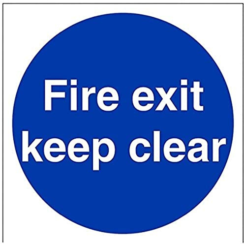 V Safety Fire Exit Keep Clear Mandatory Sign - 200mm x 200mm - Self Adhesive Vinyl