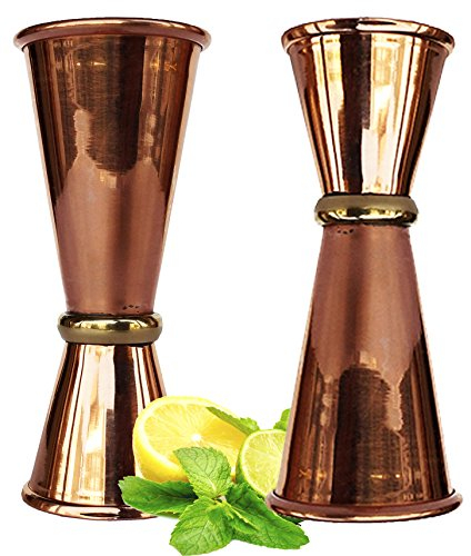 Rastogi Handicrafts Copper Double Jigger Cocktail Shot Glasses. 100% Solid Copper 2 Mix Perfect Craft & Classic Drinks Excellent Christmas Gifts! Set of 2