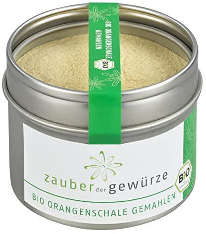 Zauber der Gewürze Orangenschale Bio, Orangenschalen in Bio-Qualität getrocknet & gemahlen, Orangenschalen Pulver, unbehandelt und ohne Zusätze, Top-Qualität in wiederverschließbarer Aroma-Dose, 35 g