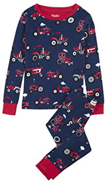 Hatley Boy's Organic Cotton Long Sleeve Pyjama Set, Red Farm Tractors, 8 Years