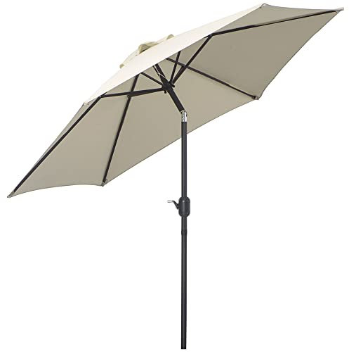Outsunny Ombrellone da Giardino Ø2.6x2.35 m Inclinabile con Manovella, Ombrellone da Esterno a 6 Stecche in Alluminio, Metallo e Poliestere 180g/㎡, Crema