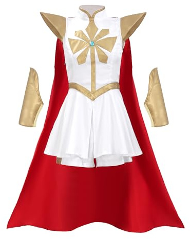 C-ZOFEK Power Princess Cosplay Kleid mit rotem Umhang für Halloween