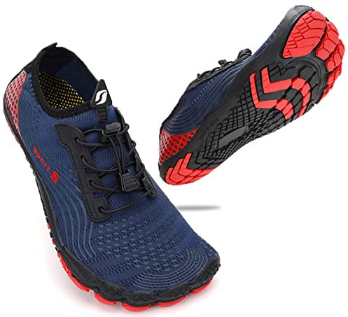 ZHR Mens Water Shoes Quick Dry Aqua Shoes for Swim Beach Surf Navy Red UK6